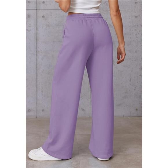 Womens Wide Leg Sweatpants High Waisted Purple - Picture 4 of 6